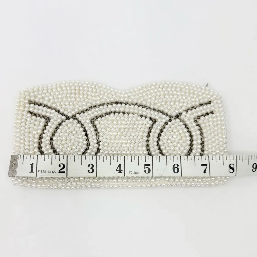Vintage White Silver Pearl Beaded  Mini Clutch Bag